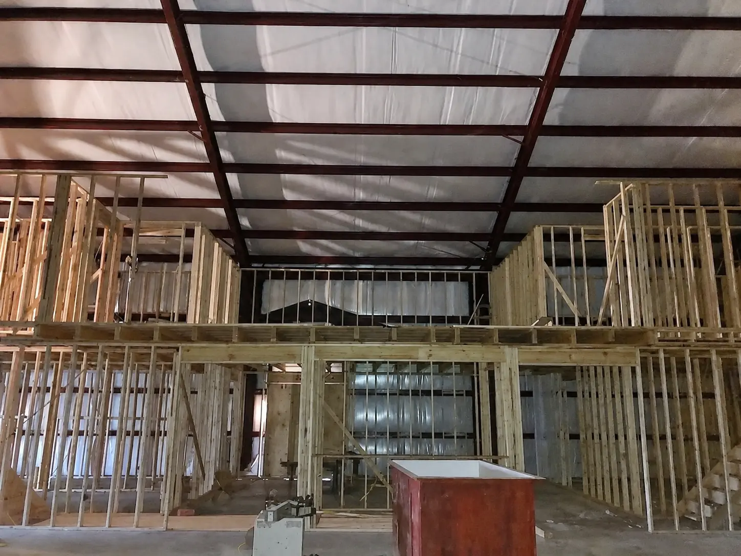 Interior framing of Celebration Church during construction